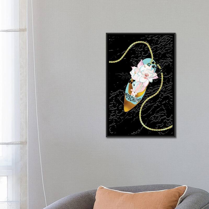 iCanvas "Teal Gold High Heel Bag With Macarons & Roses" by Pomaikai